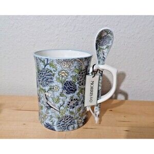 Morris & Co Blue Floral Thistle Premium Porcelain Mug and Spoon Set New